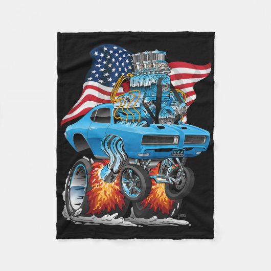 Patriottische jaren 60 Spierauto Grappige Dragster Fleece Deken (Voorkant)
