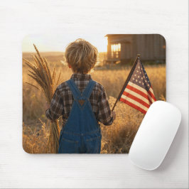 Patriottische jongen met Amerikaanse vlag en tarwe Muismat