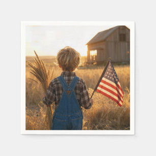 Patriottische jongen met Amerikaanse vlag en tarwe Servet