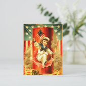 Patriottische  jongen vierde juli vuurwerkkaart briefkaart (Staand voorkant)