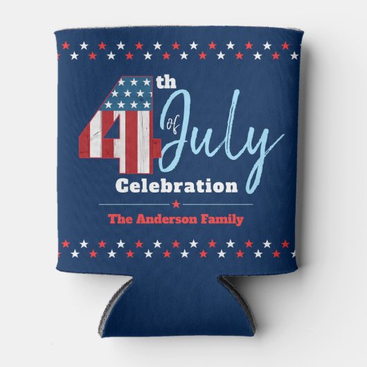 Patriottische Juli 4th Rood Wit Blauw USA Vlag Ste Blikjeskoeler (Voorkant)