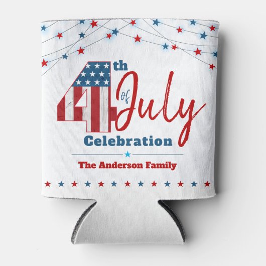 Patriottische Juli 4th USA Vlag Rood Wit Blauwe St Blikjeskoeler (Voorkant)