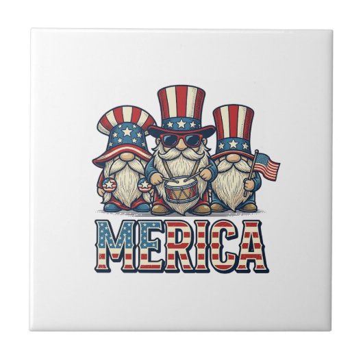 Patriottische Kabouter Merica Vintage Vector Ontwe Tegeltje (Voorkant)