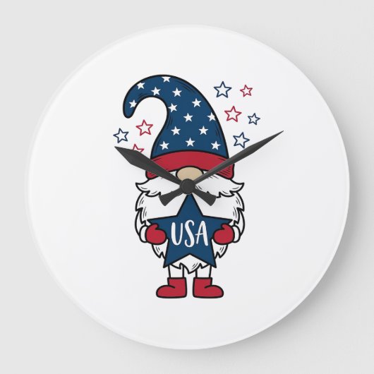 Patriottische Kabouter USA Ster Vector Shirt Ontwe Grote Klok (Voorkant)