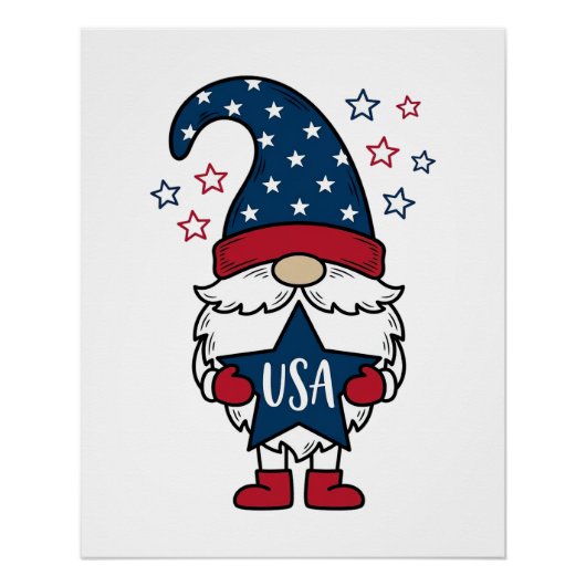 Patriottische Kabouter USA Ster Vector Shirt Ontwe Perfect Poster (Voorkant)