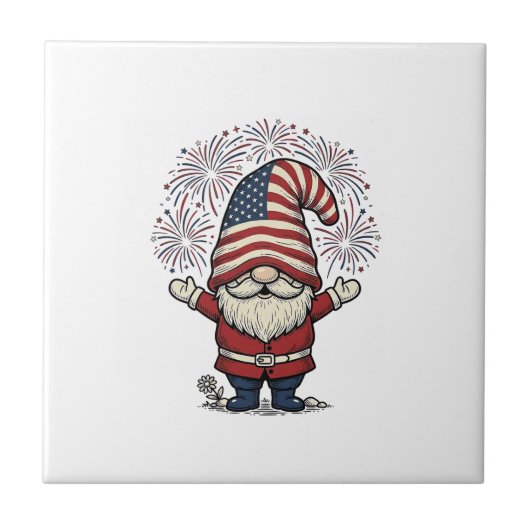 Patriottische Kabouter Vuurwerk Vintage Vector Ont Tegeltje (Voorkant)