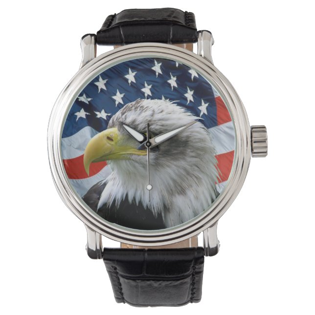 Patriottische kale adelaar Amerikaanse vlag Number Horloge (Voorkant)