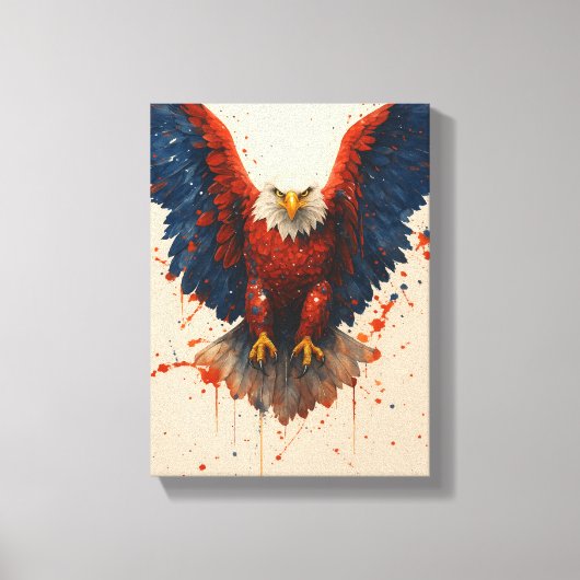 Patriottische Kale Adelaar met Rood Blauw Splatter Canvas Afdruk (Voorkant)