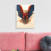 Patriottische Kale Adelaar met Rood Blauw Splatter Canvas Afdruk (Insitu (Woonkamer))