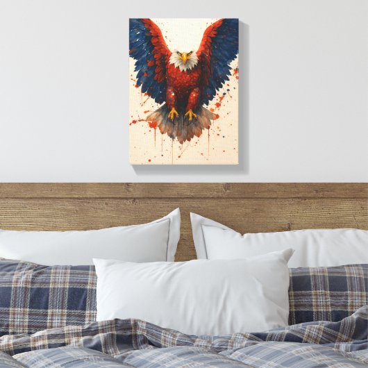 Patriottische Kale Adelaar met Rood Blauw Splatter Canvas Afdruk (Insitu (Slaapkamer))
