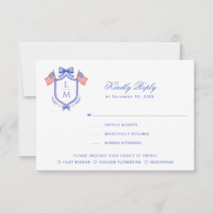 Patriottische kam met vlaggen Monogram trouwkaart RSVP Kaartje