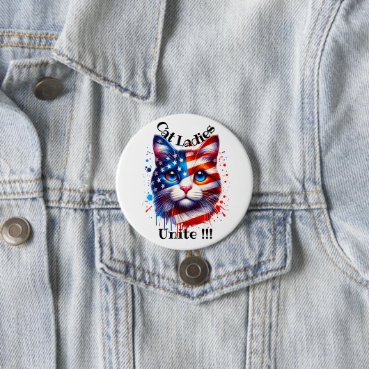 Patriottische Kamala Cat Ladies Unite Walz Ronde Button 7,6 Cm (In situ)