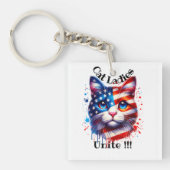 Patriottische Kamala Cat Ladies Unite Walz Sleutelhanger (voorkant)