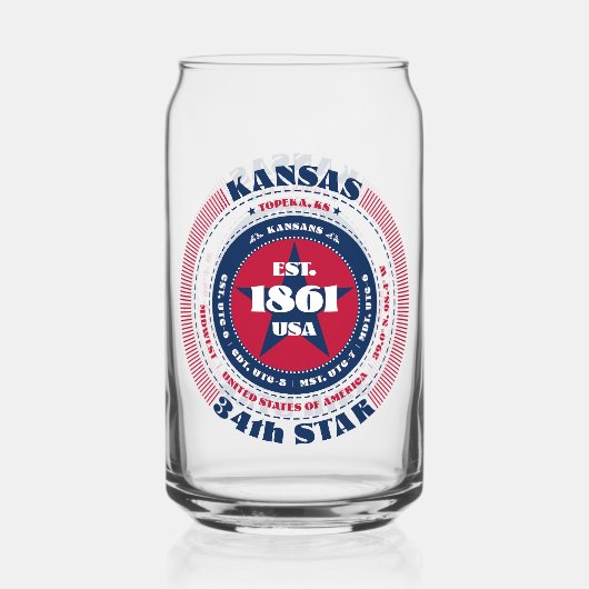 Patriottische Kansas Typography Drinkware Set Blikvorm Glas (Voorkant)