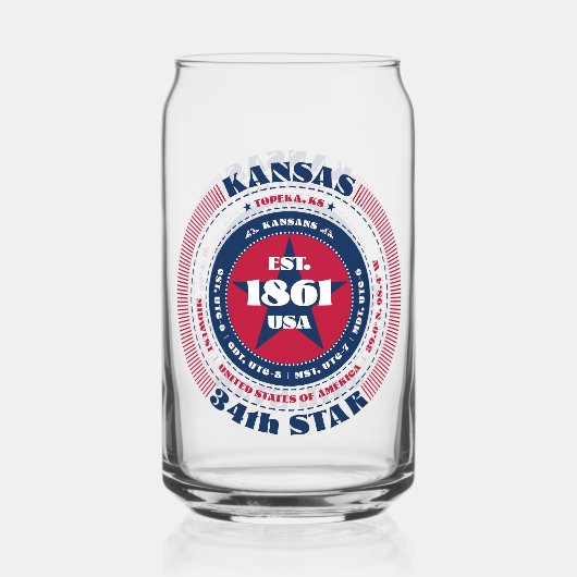 Patriottische Kansas Typography Drinkware Set Blikvorm Glas (Achterkant)