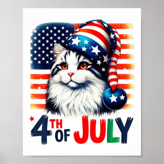 Patriottische kat 4 juli Amerikaanse vlag Funny US Poster (Voorkant)