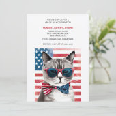 Patriottische kat 4 juli Uitnodigingen (Staand voorkant)
