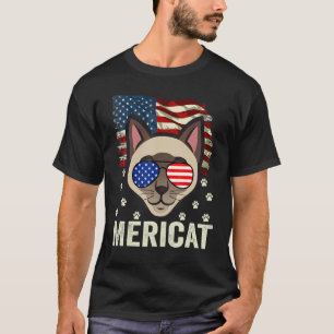 Patriottische Kat 4 juli Vlag van de VS Siamese Ka T-shirt