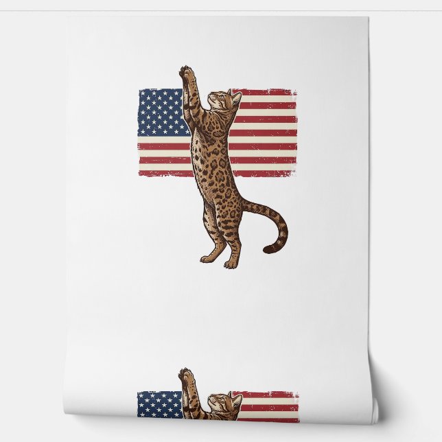 Patriottische Kat Amerikaanse Vlag Vintage Vector  Behang (Afrollen)