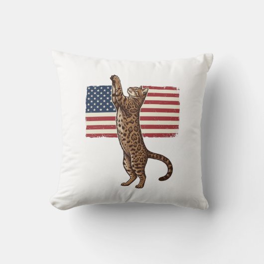 Patriottische Kat Amerikaanse Vlag Vintage Vector  Kussen (Voorkant)