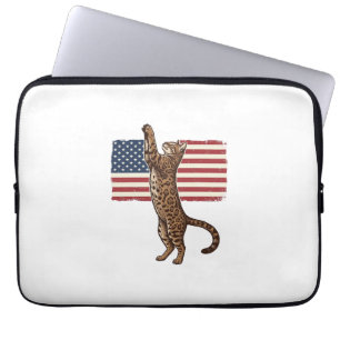 Patriottische Kat Amerikaanse Vlag Vintage Vector  Laptop Sleeve
