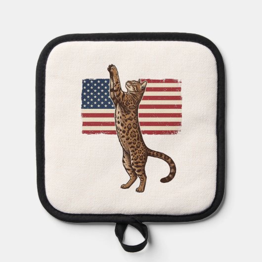 Patriottische Kat Amerikaanse Vlag Vintage Vector Pannenlap (Voorkant)