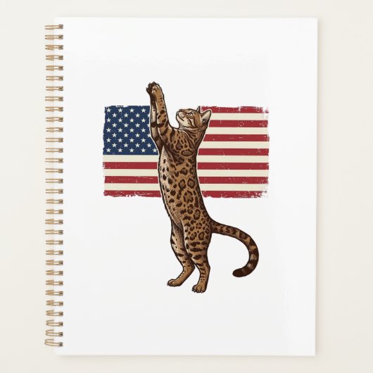 Patriottische Kat Amerikaanse Vlag Vintage Vector Planner (Voorkant)