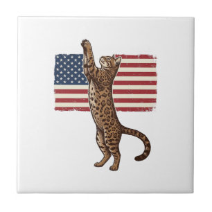 Patriottische Kat Amerikaanse Vlag Vintage Vector Tegeltje