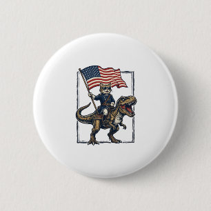 Patriottische Kat die op een Dinosaurus Rijdt Vint Ronde Button 5,7 Cm