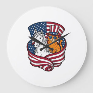 Patriottische Kat en Eenhoorn Vintage Vector Desig Grote Klok
