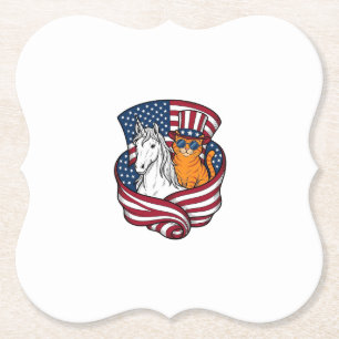 Patriottische Kat en Eenhoorn Vintage Vector Desig Kartonnen Onderzetters