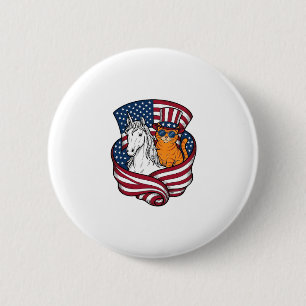 Patriottische Kat en Eenhoorn Vintage Vector Desig Ronde Button 5,7 Cm