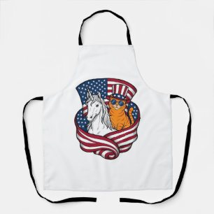 Patriottische Kat en Eenhoorn Vintage Vector Desig Schort