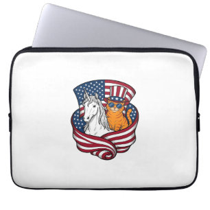 Patriottische kat en eenhoorn vintage vector ontwe laptop sleeve