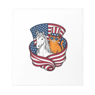 Patriottische kat en eenhoorn vintage vector ontwe notitieblok