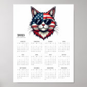 Patriottische kat in rood, wit en blauw 2025 Kalen Poster (Voorkant)