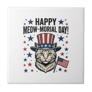 Patriottische Kat Meow-moriale Dag Vintage Vector  Tegeltje