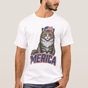 Patriottische Kat Merica Vintage Gravure Shirt Ont