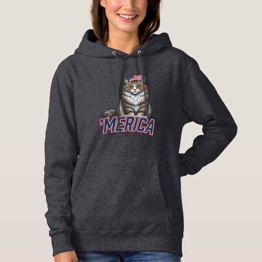Patriottische Kat Merica Vintage Gravure Shirt Ont (Voorkant)