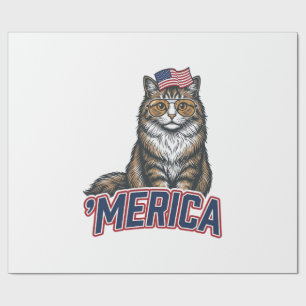 Patriottische Kat Merica Vintage Gravure Shirt Ont Cadeaupapier