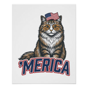 Patriottische Kat Merica Vintage Gravure Shirt Ont Perfect Poster