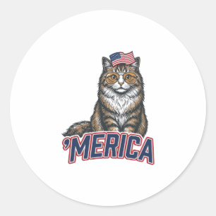 Patriottische Kat Merica Vintage Gravure Shirt Ont Ronde Sticker