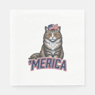 Patriottische Kat Merica Vintage Gravure Shirt Ont Servet