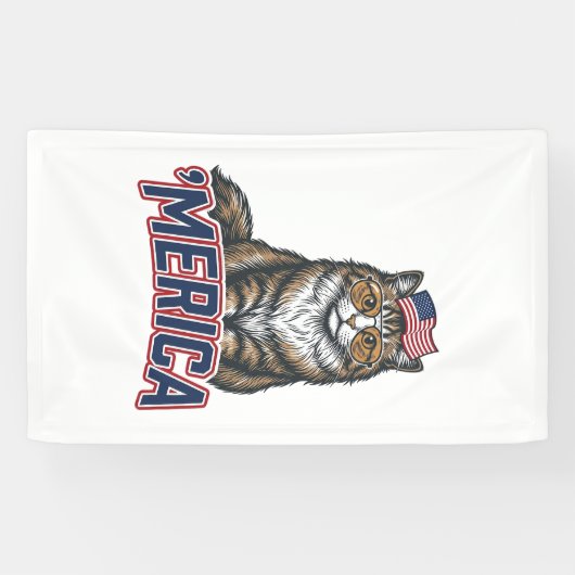 Patriottische Kat Merica Vintage Gravure Shirt Ont Spandoek (Horizontaal)