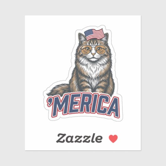 Patriottische Kat Merica Vintage Gravure Shirt Ont Sticker (Vel)