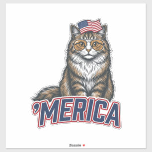 Patriottische Kat Merica Vintage Gravure Shirt Ont Sticker
