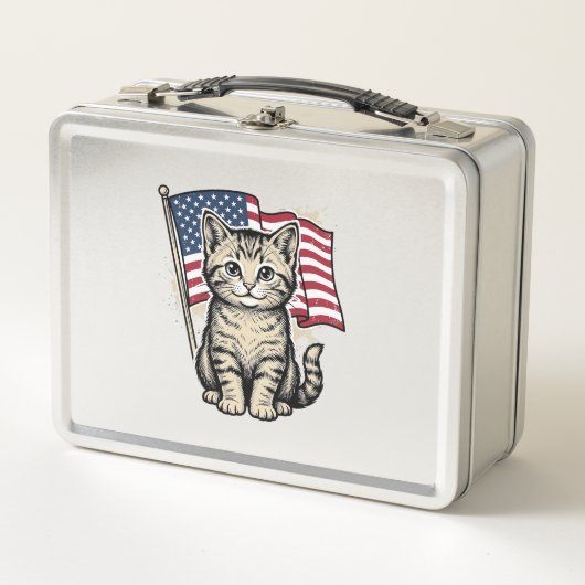 Patriottische kat met Amerikaanse vlag Vintage Vec (Voorkant)
