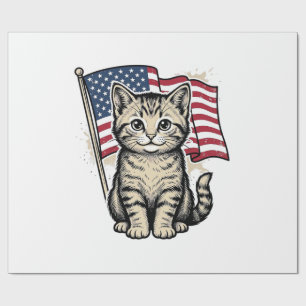 Patriottische kat met Amerikaanse vlag Vintage Vec Cadeaupapier
