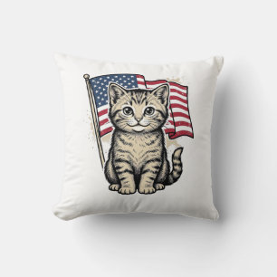 Patriottische kat met Amerikaanse vlag Vintage Vec Kussen