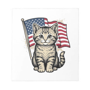 Patriottische kat met Amerikaanse vlag Vintage Vec Notitieblok